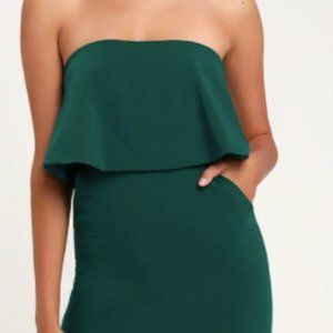 Lulus Lots of Love Emerald Green Strapless Midi Dress- size small